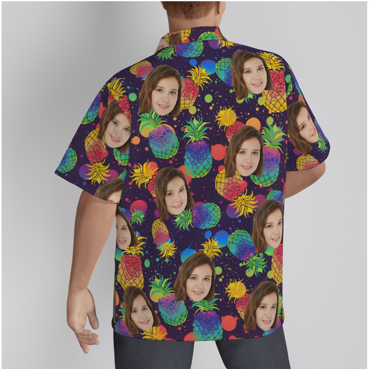 Pineapple Colorful Button Up Shirt With Multi Faces