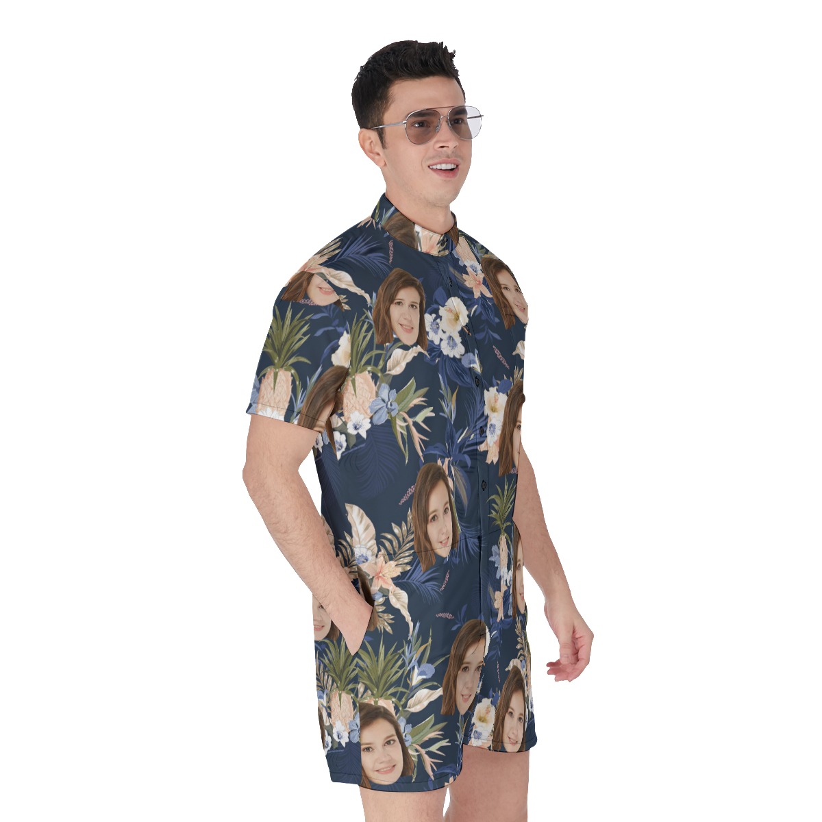 Vintage Floral Navy Summer's Romper With Face