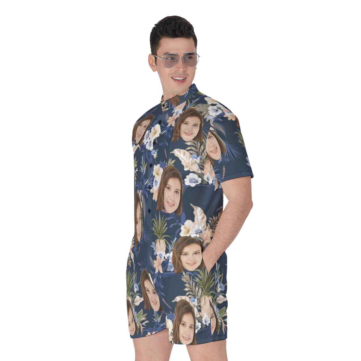 Vintage Floral Navy Summer's Romper With Face