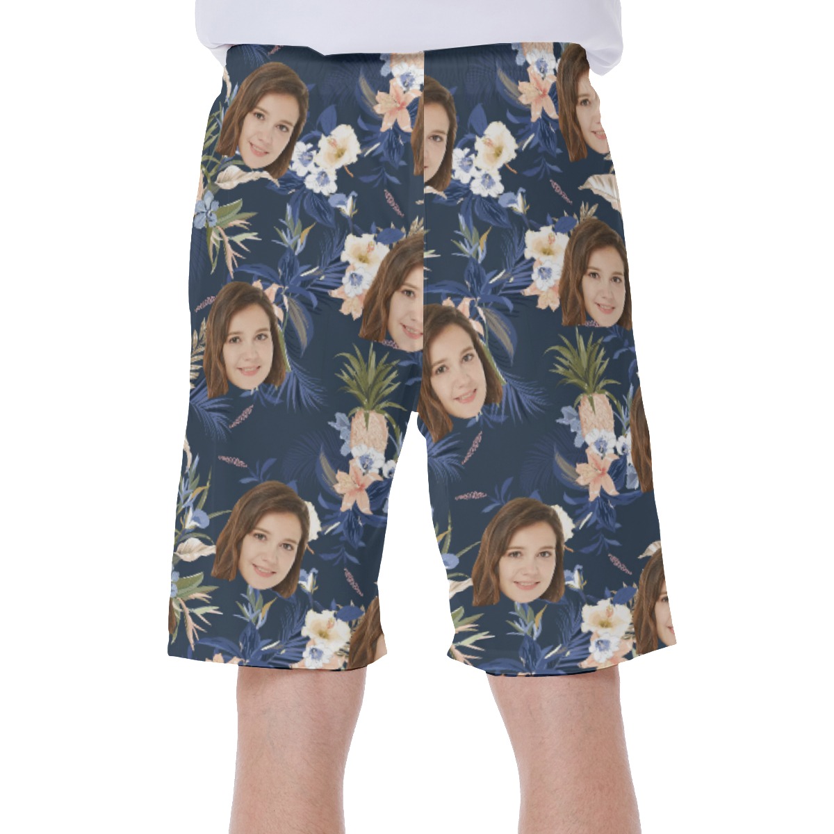 Vintage Floral Navy Hawaiian Shorts With Face