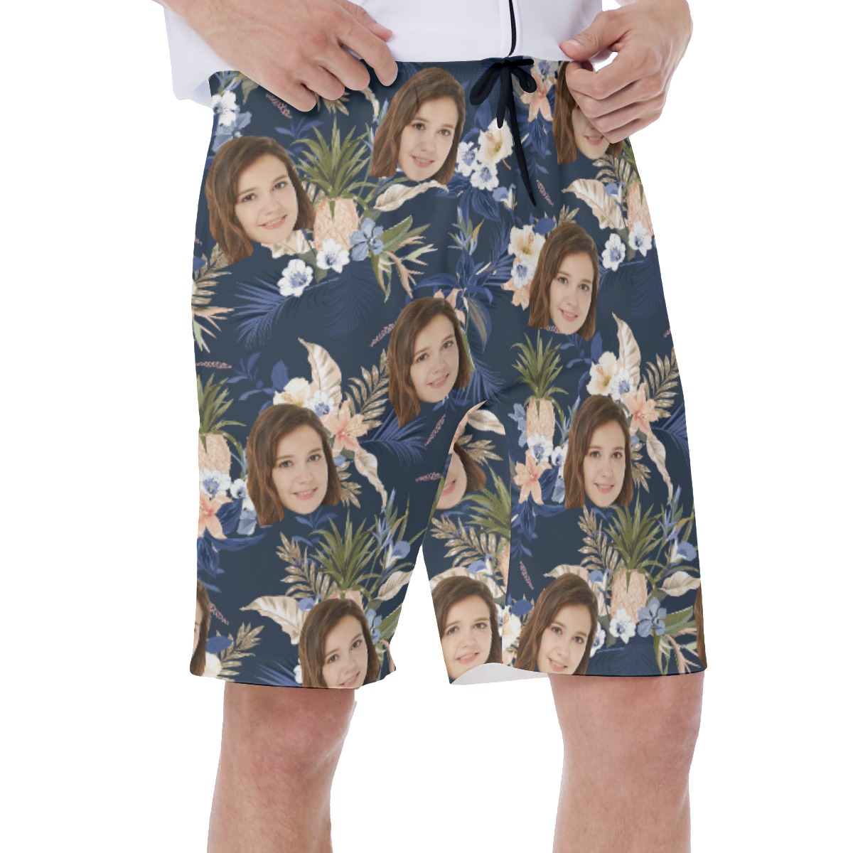 Vintage Floral Navy Hawaiian Shorts With Face