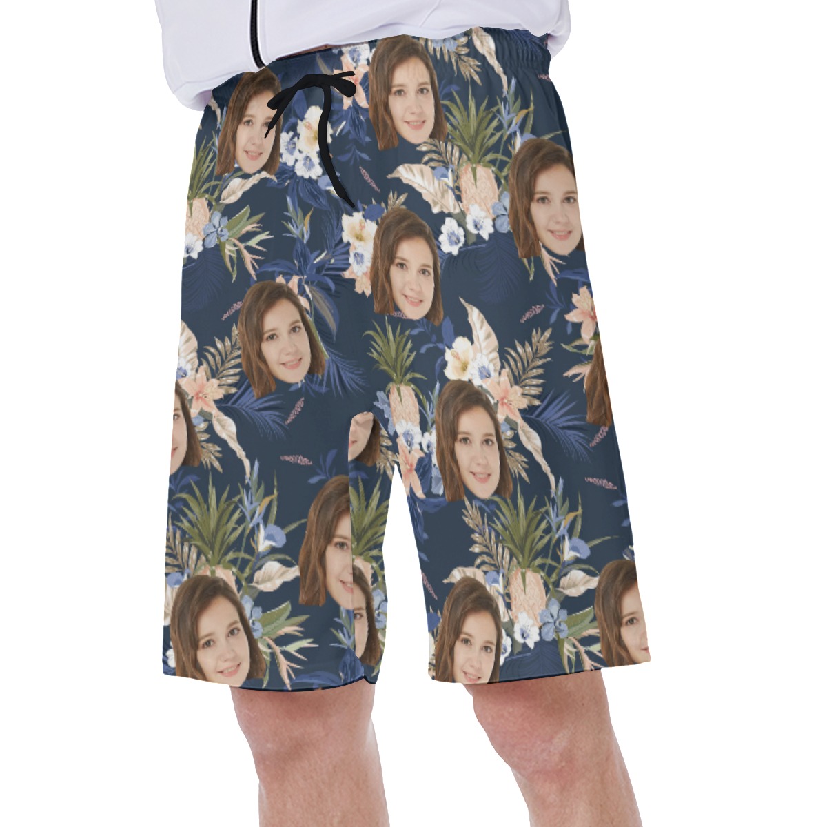 Vintage Floral Navy Hawaiian Shorts With Face