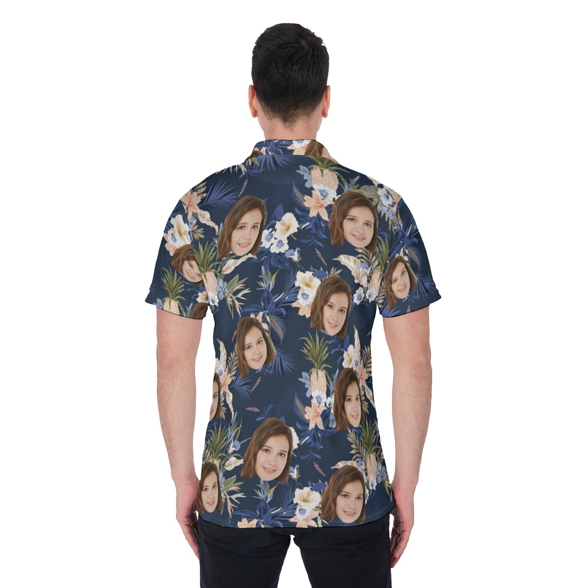 Vintage Floral Navy Polo Shirt With Face