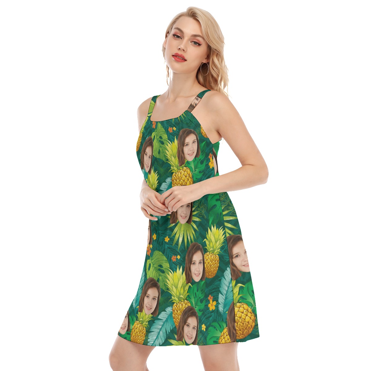 Pineapple Green Women Dress With Multi Faces