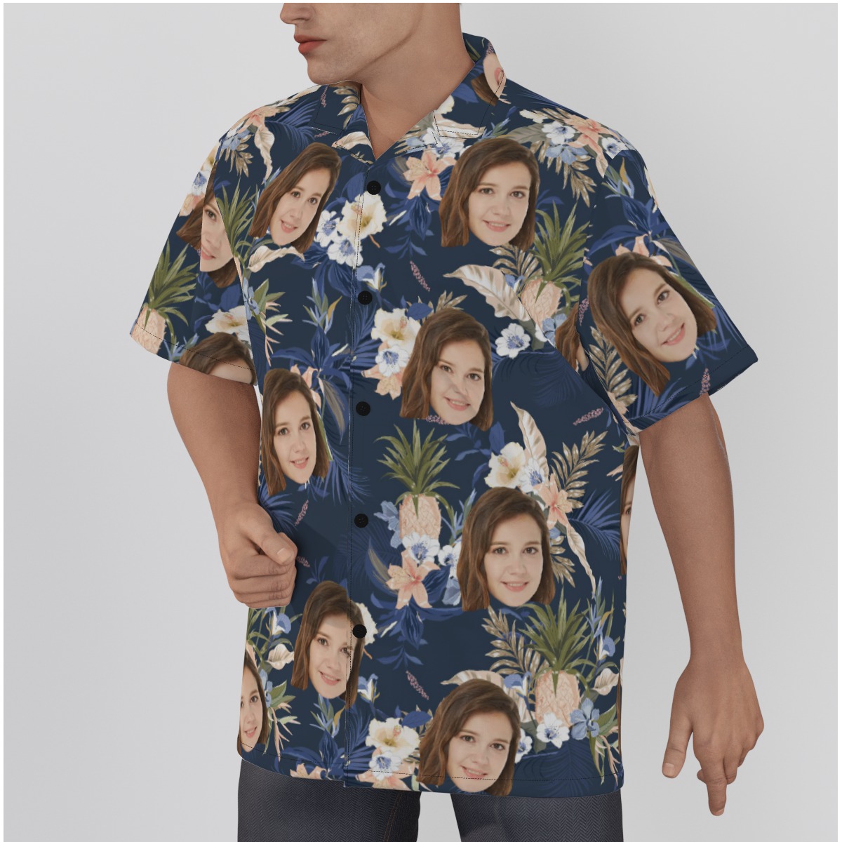 Vintage Floral Navy Hawaiian Shirt With Face