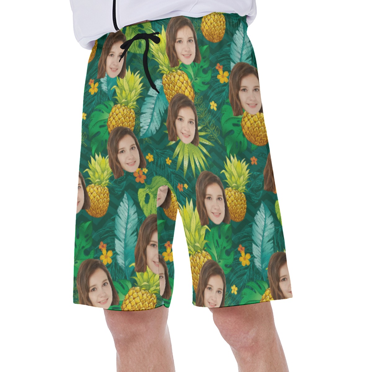 Pineapple Green Men's Swim Trunks With Custom Face