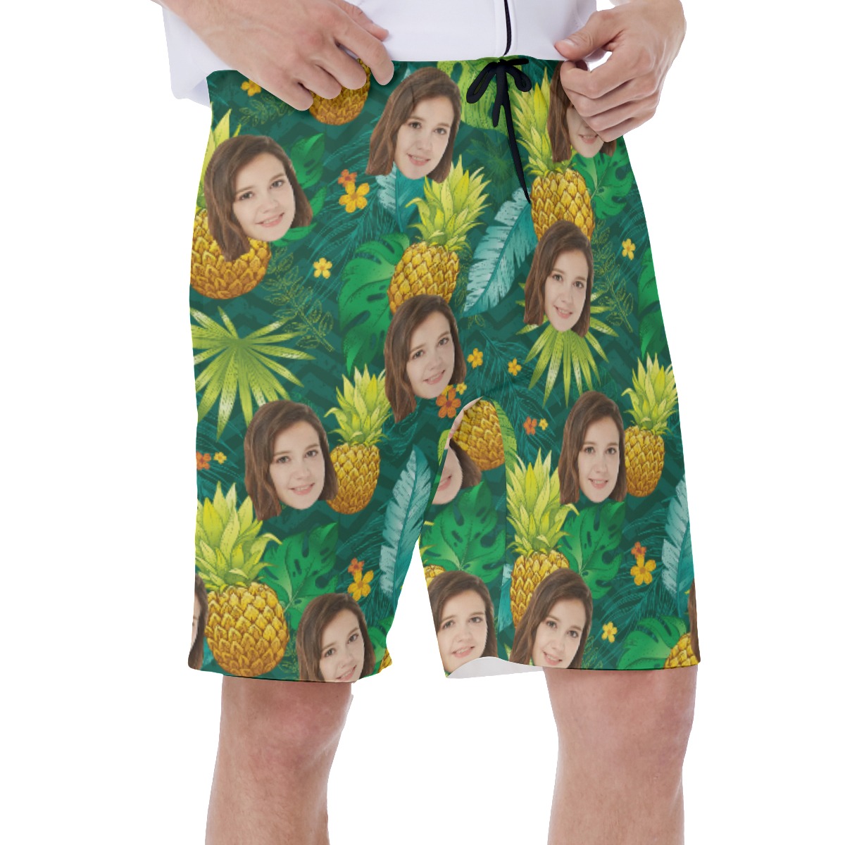Pineapple Green Men's Swim Trunks With Custom Face