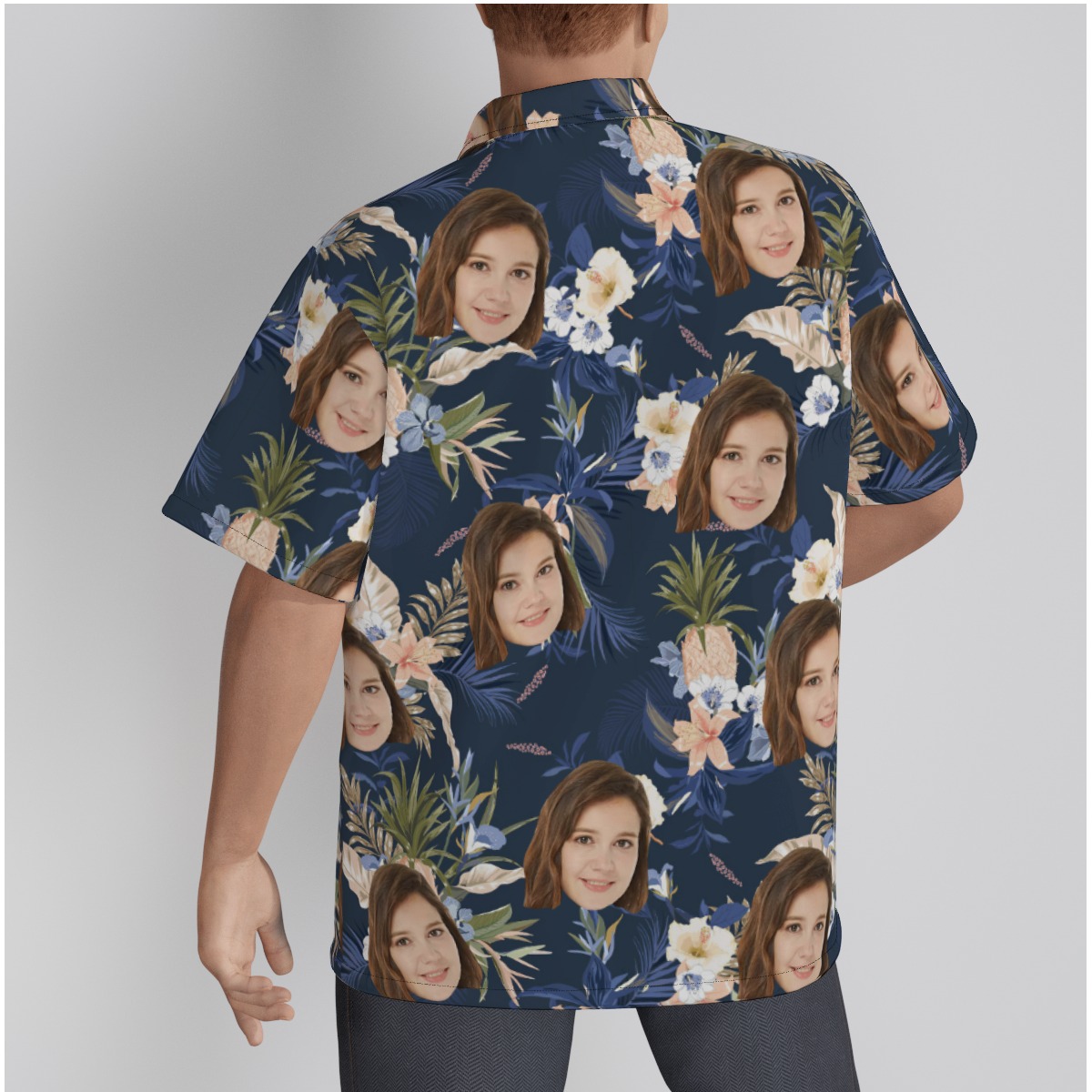 Vintage Floral Navy Hawaiian Shirt With Face