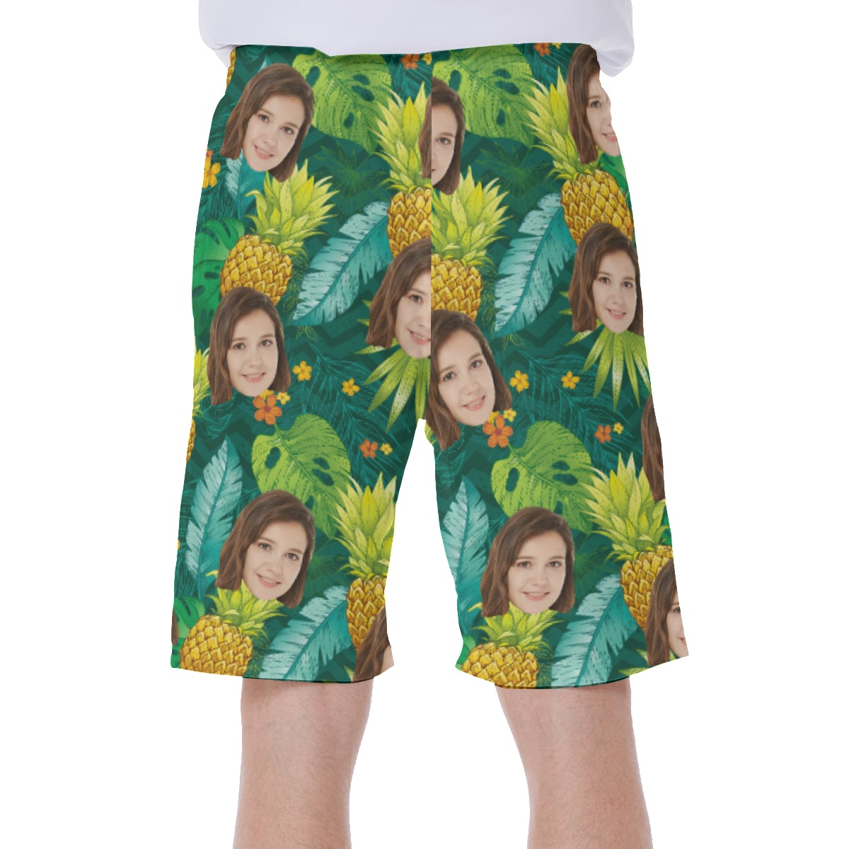 Pineapple Green Men's Swim Trunks With Custom Face