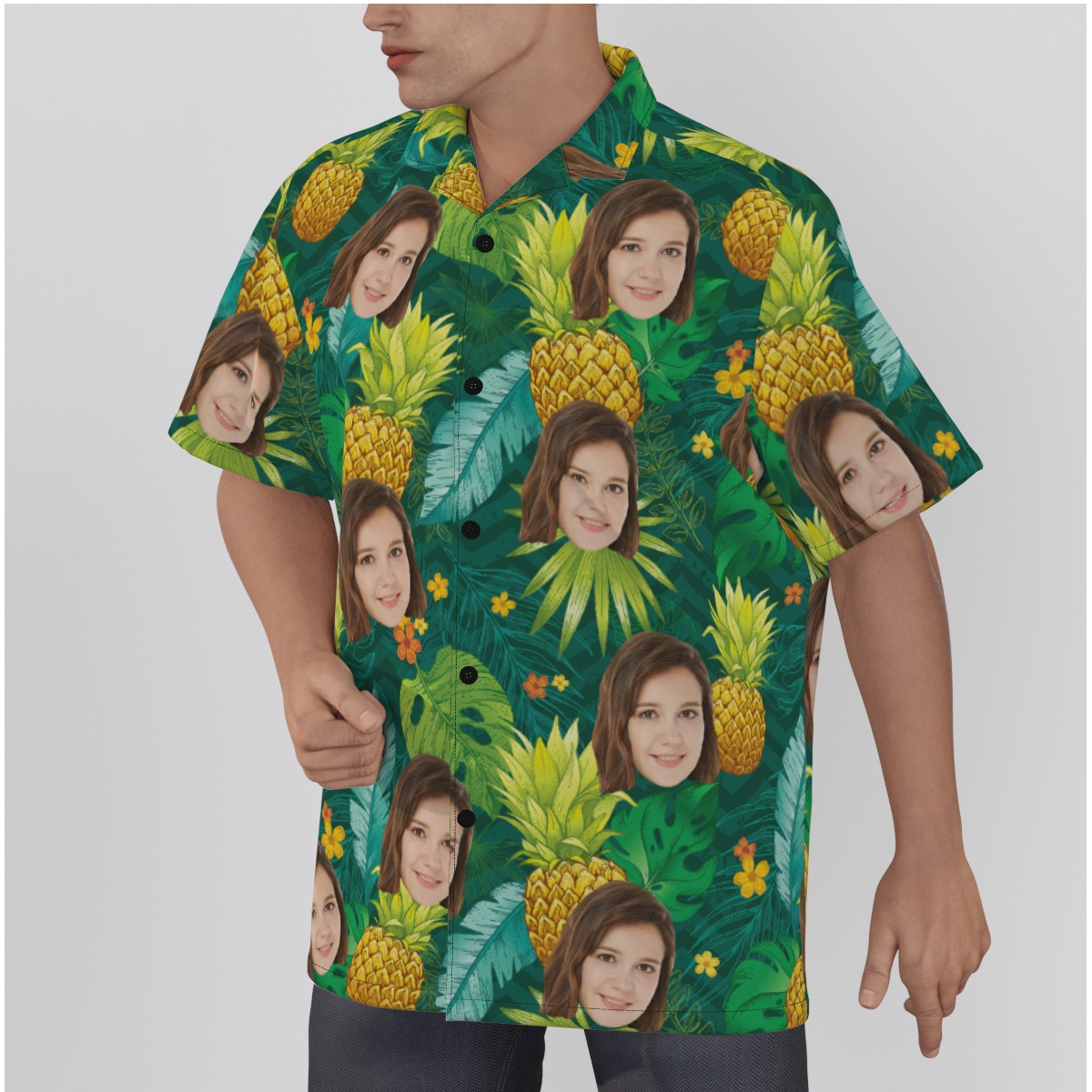 Pineapple Green Hawaiian Shirt With Custom Face