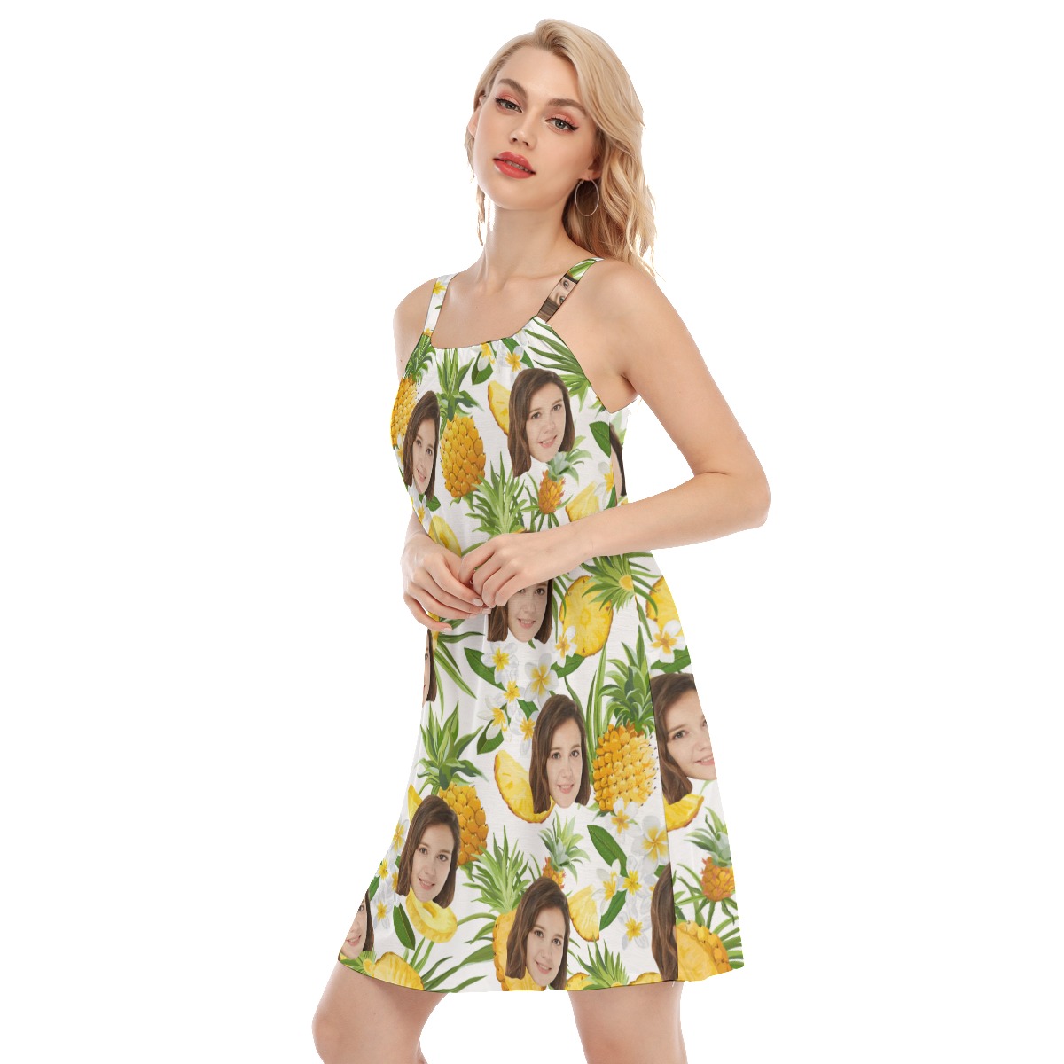 Pineapple Custom Tropical Women's Cami Dress With Face