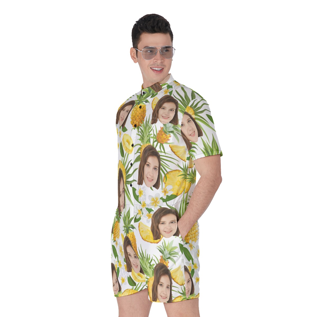 Pineapple Custom Tropical Men's Romper With Face