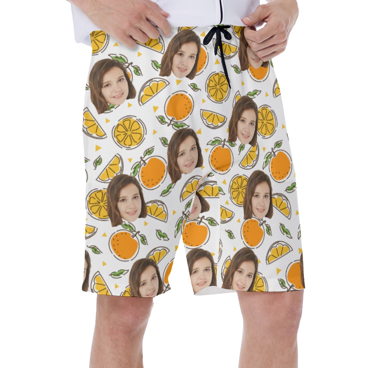 Custom Face Orange Fruit Men's Swim Trunks