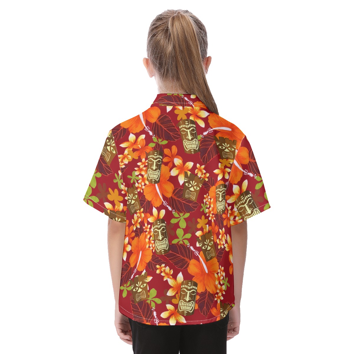 Cute Tiki Tropical Hibicus Orange Aloha Shirt For Kids