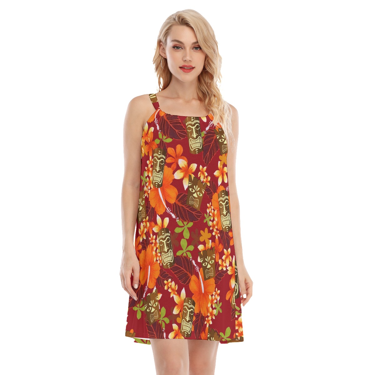 Cute Tiki Tropical Hibicus Orange Aloha Dress For Women - variant image 1