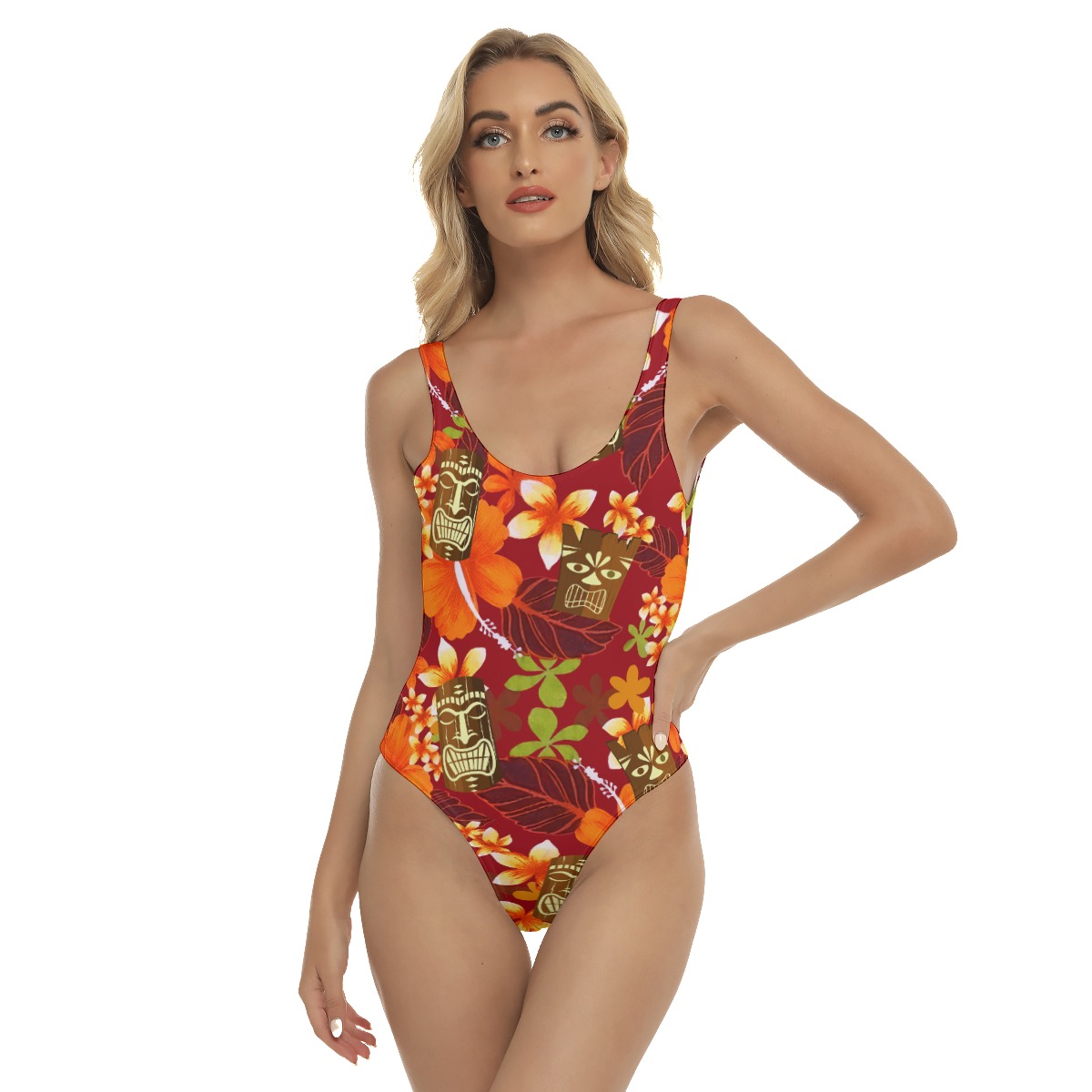 Funny Tiki Hibicus Orange Summer Swimsuit For Women - variant image 1