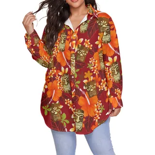Funny Tiki Tropical Hibicus Hawaiian Plus Size Shirt For Women