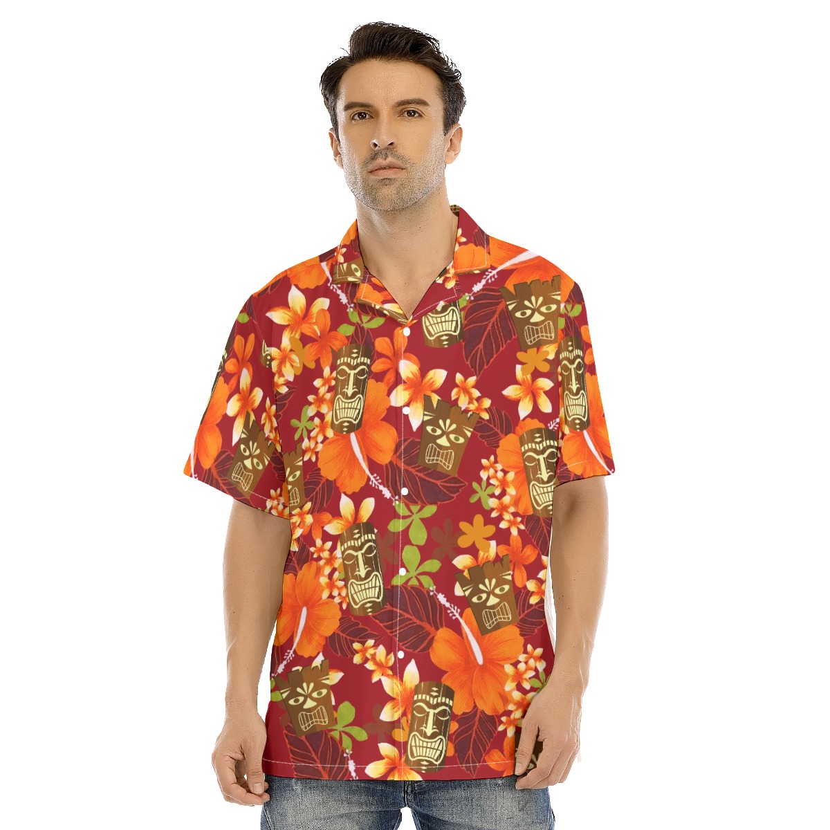 Funny Tiki Tropical Orange Hawaiian Shirt - variant image 1