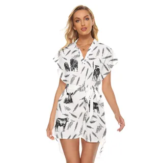 Cool Cow Hawaiian Dress With Tie