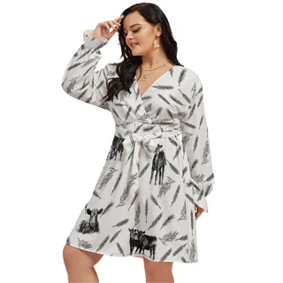 Cow Lover V-Neck Dress Plus Size