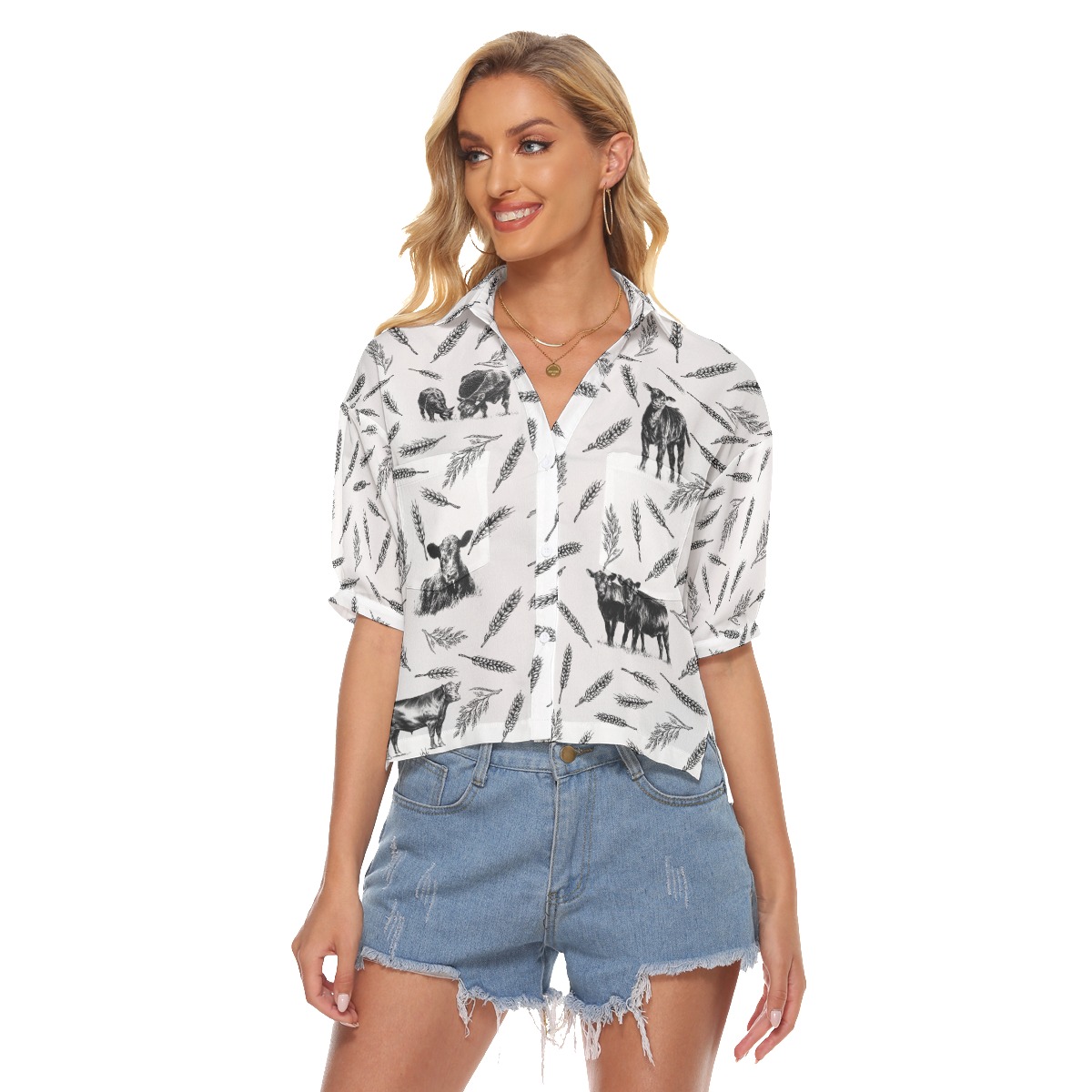 Cow Lover Hawaiian Crop Top For Women - variant image 1