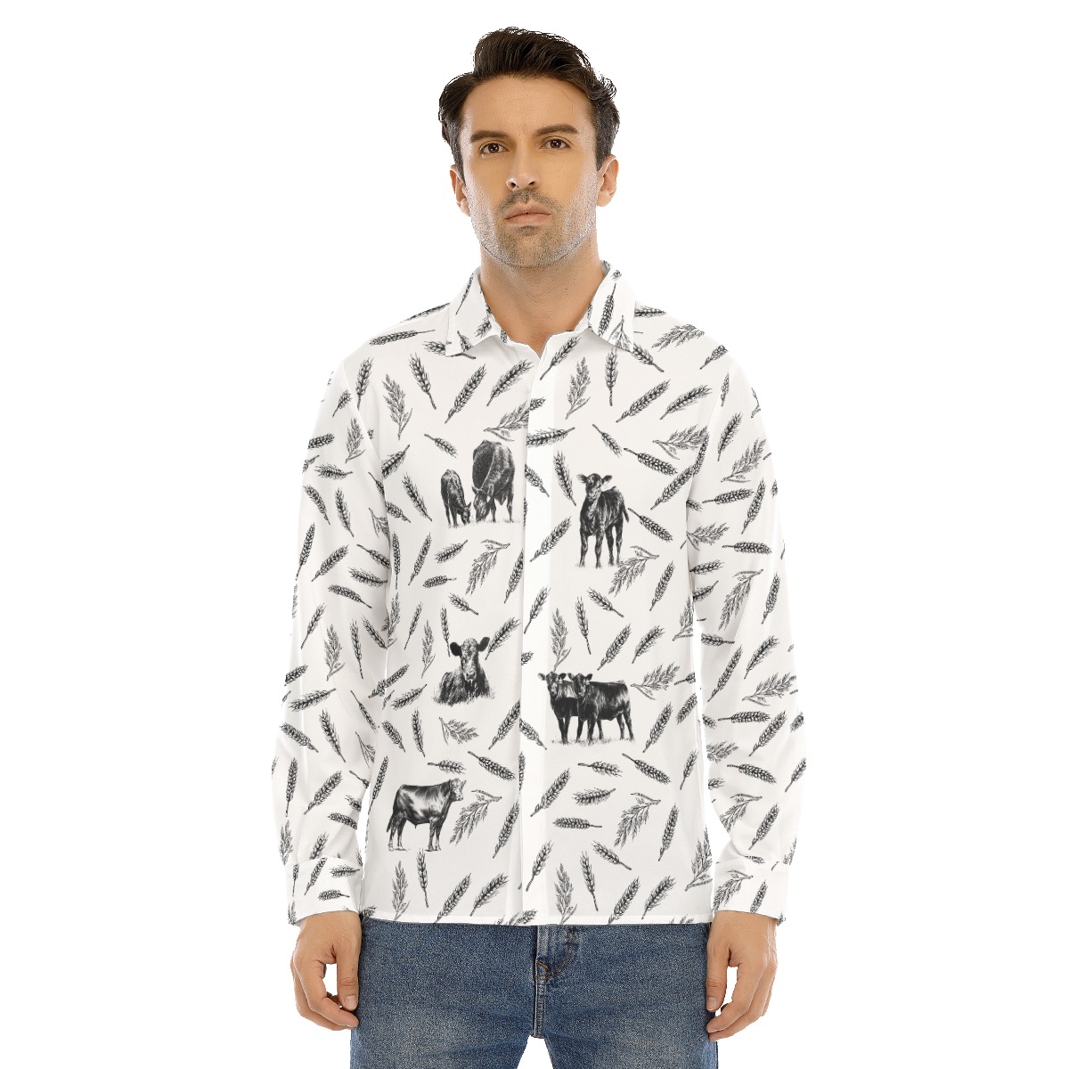 Cow Lover Long Sleeve Hawaiian Shirt For Men - variant image 1