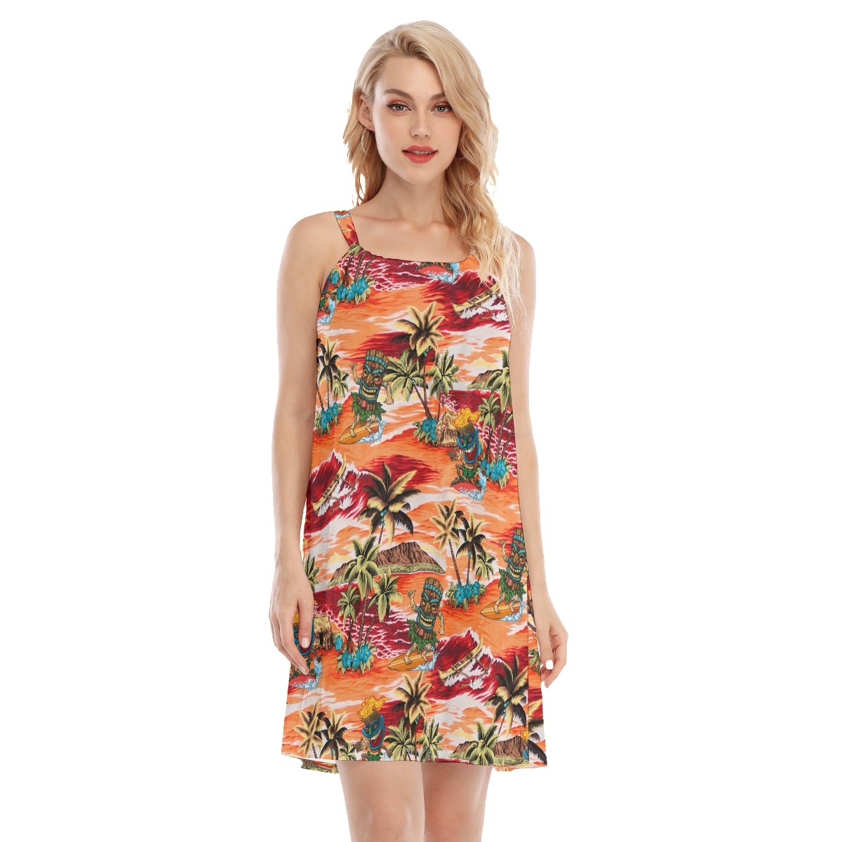 Surfing Tiki Tropical Orange Aloha Cami Dress - variant image 1