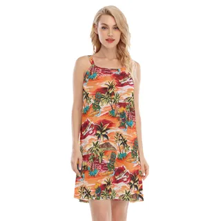 Surfing Tiki Tropical Orange Aloha Cami Dress