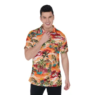 Funny Tiki Surfing Tropical Orange Polo Shirt For Men