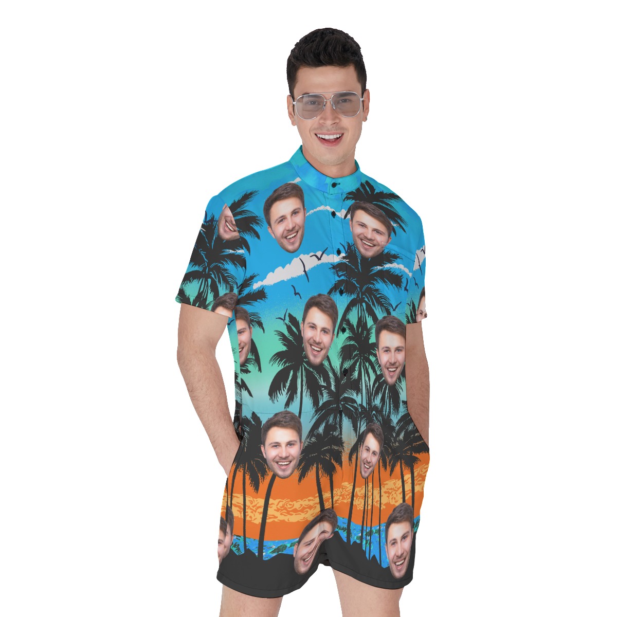 Beach Scenery Men's Romper With Custom Face - variant image 1