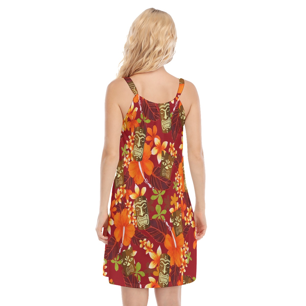 Cute Tiki Tropical Hibicus Orange Aloha Dress For Women