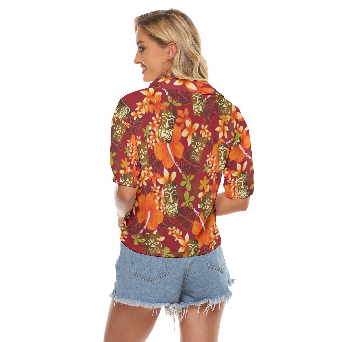 Floral Tiki Hawaiian Cropped Shirt For Summer
