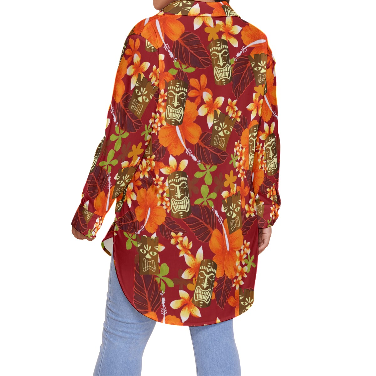 Funny Tiki Tropical Hibicus Hawaiian Plus Size Shirt For Women