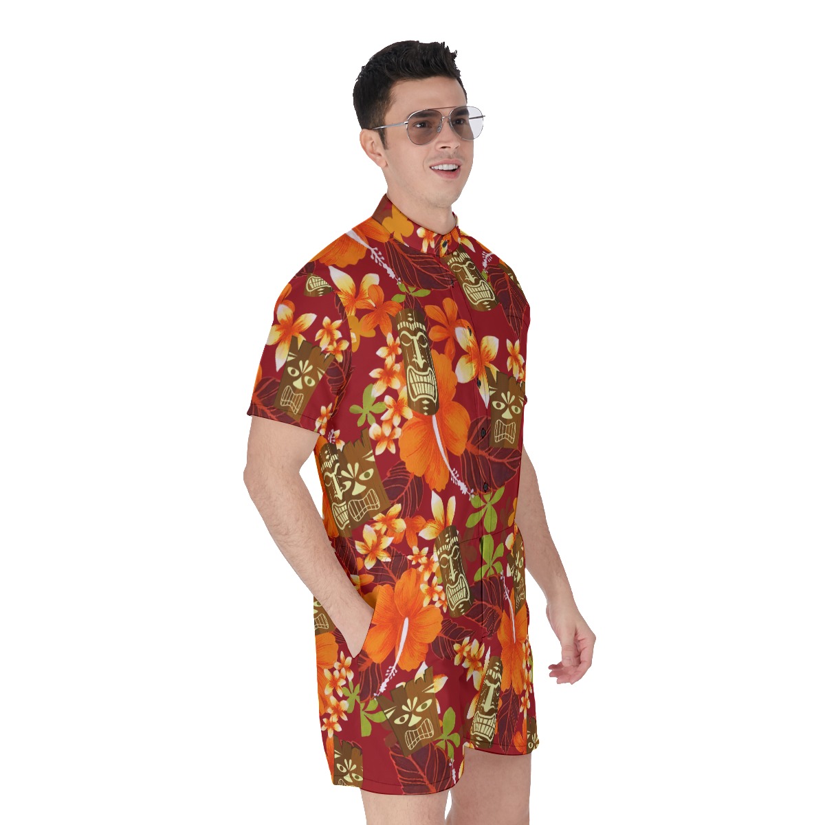 Funny Tiki Tropical Orange Hawaiian Romper For Men