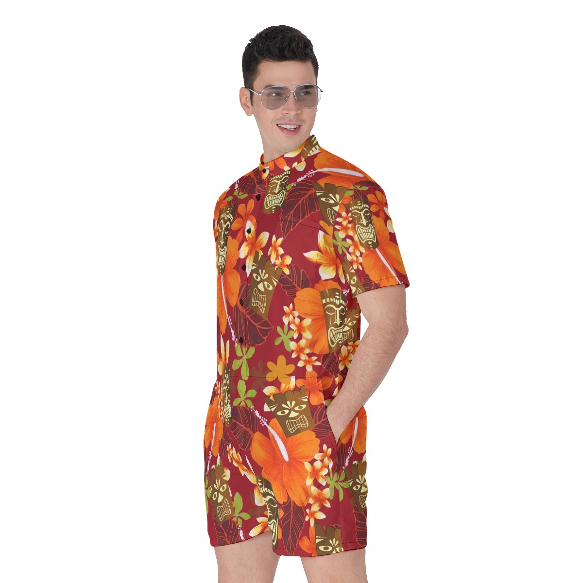 Funny Tiki Tropical Orange Hawaiian Romper For Men