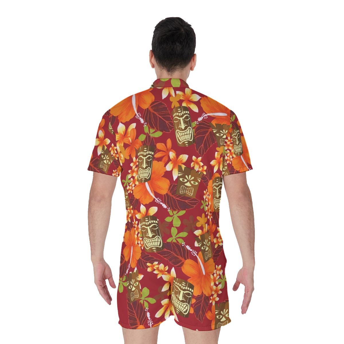 Funny Tiki Tropical Orange Hawaiian Romper For Men