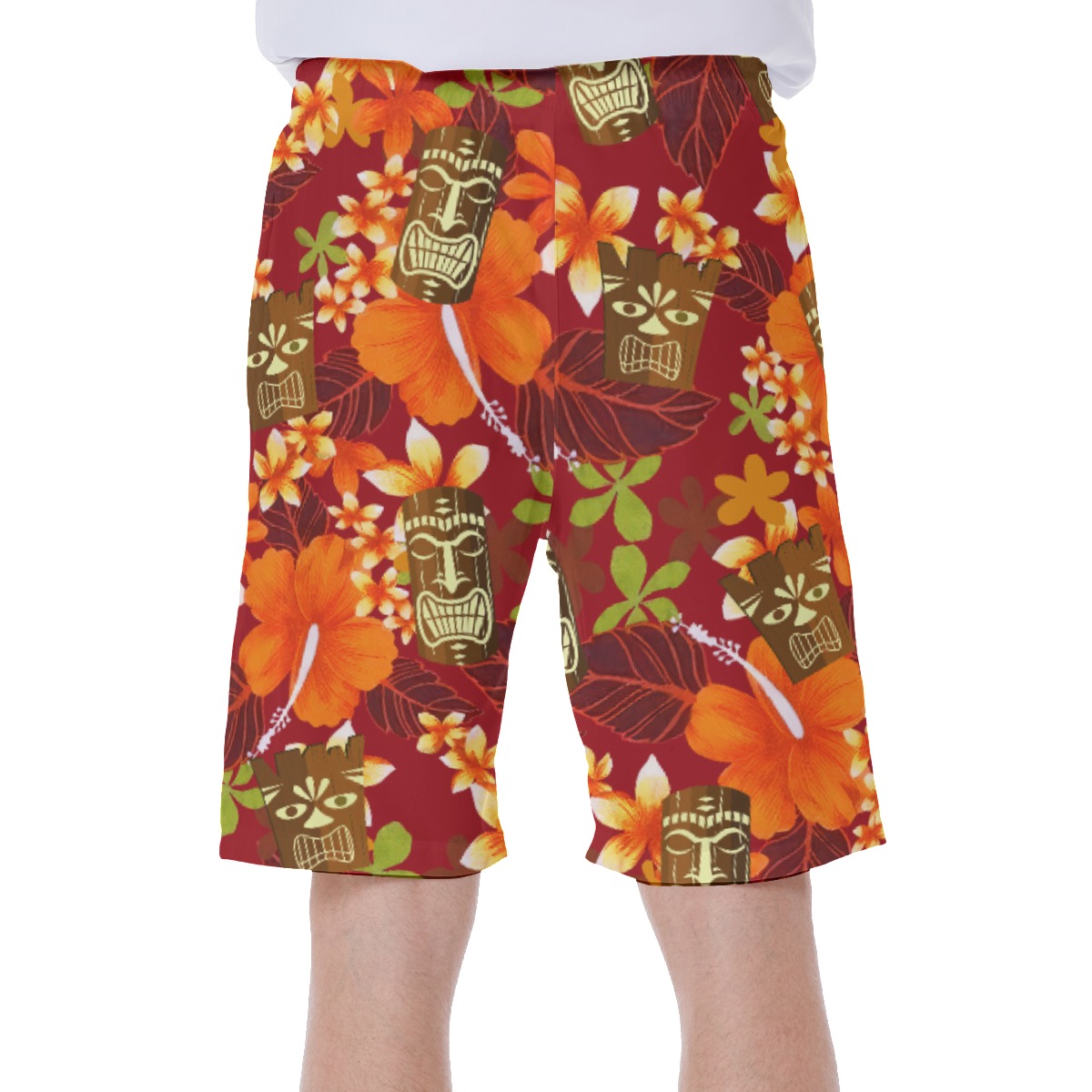 Cute Tiki Hibicus Hawaiian Swim Trunks For Men