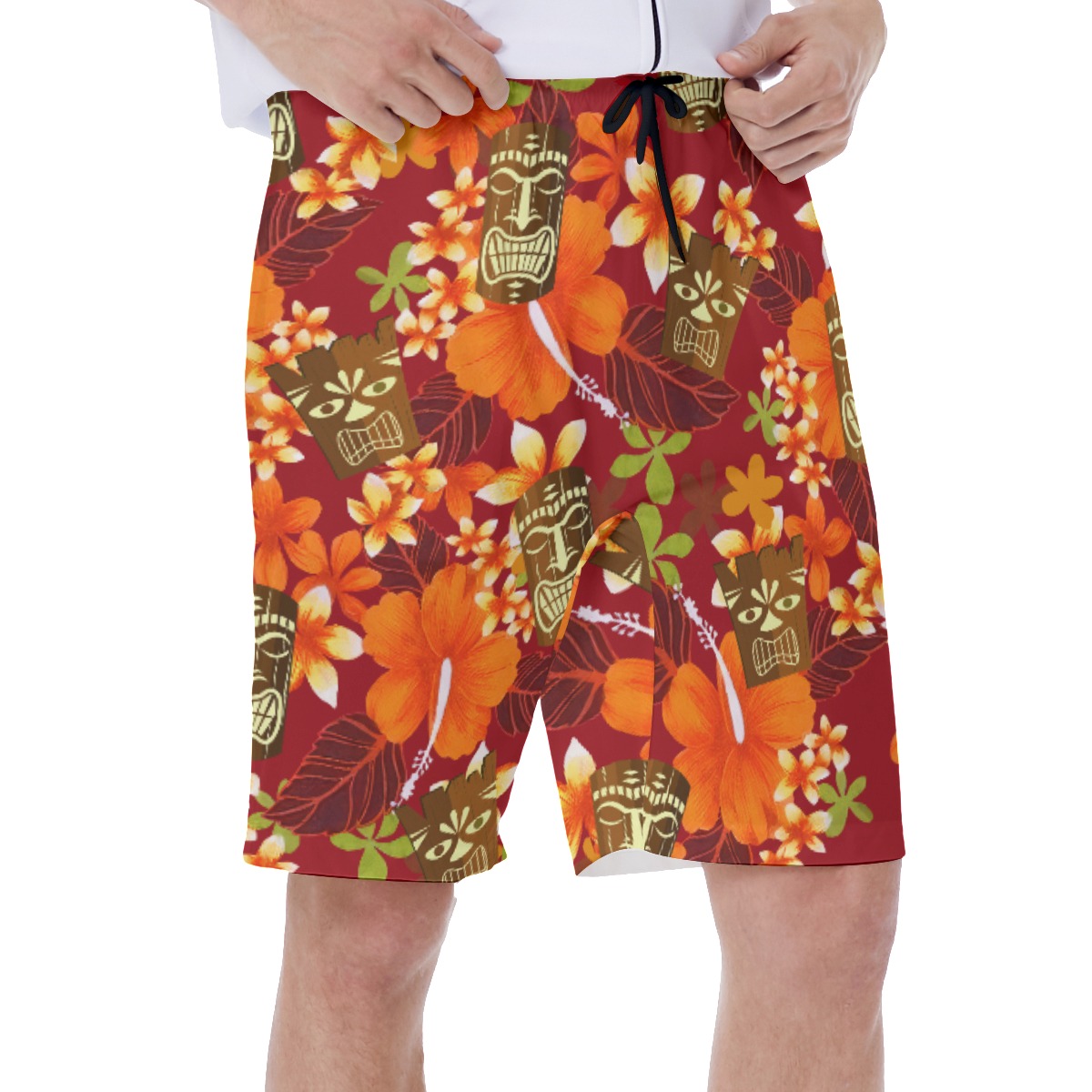 Cute Tiki Hibicus Hawaiian Swim Trunks For Men