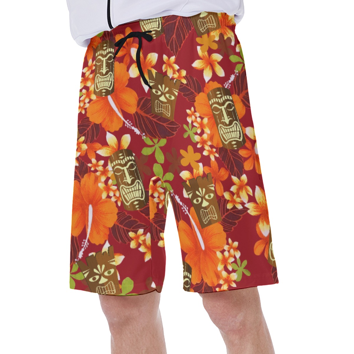 Cute Tiki Hibicus Hawaiian Swim Trunks For Men