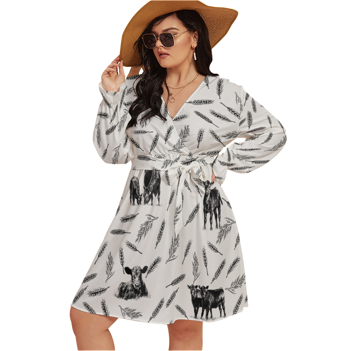 Cow Lover V-Neck Dress Plus Size