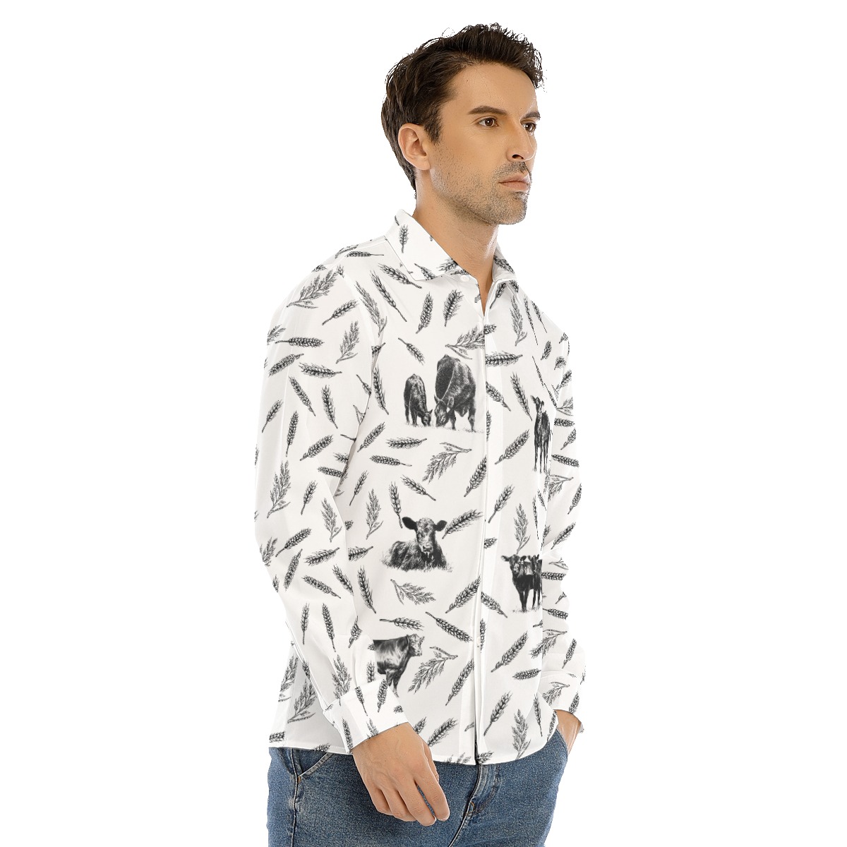Cow Lover Long Sleeve Hawaiian Shirt For Men