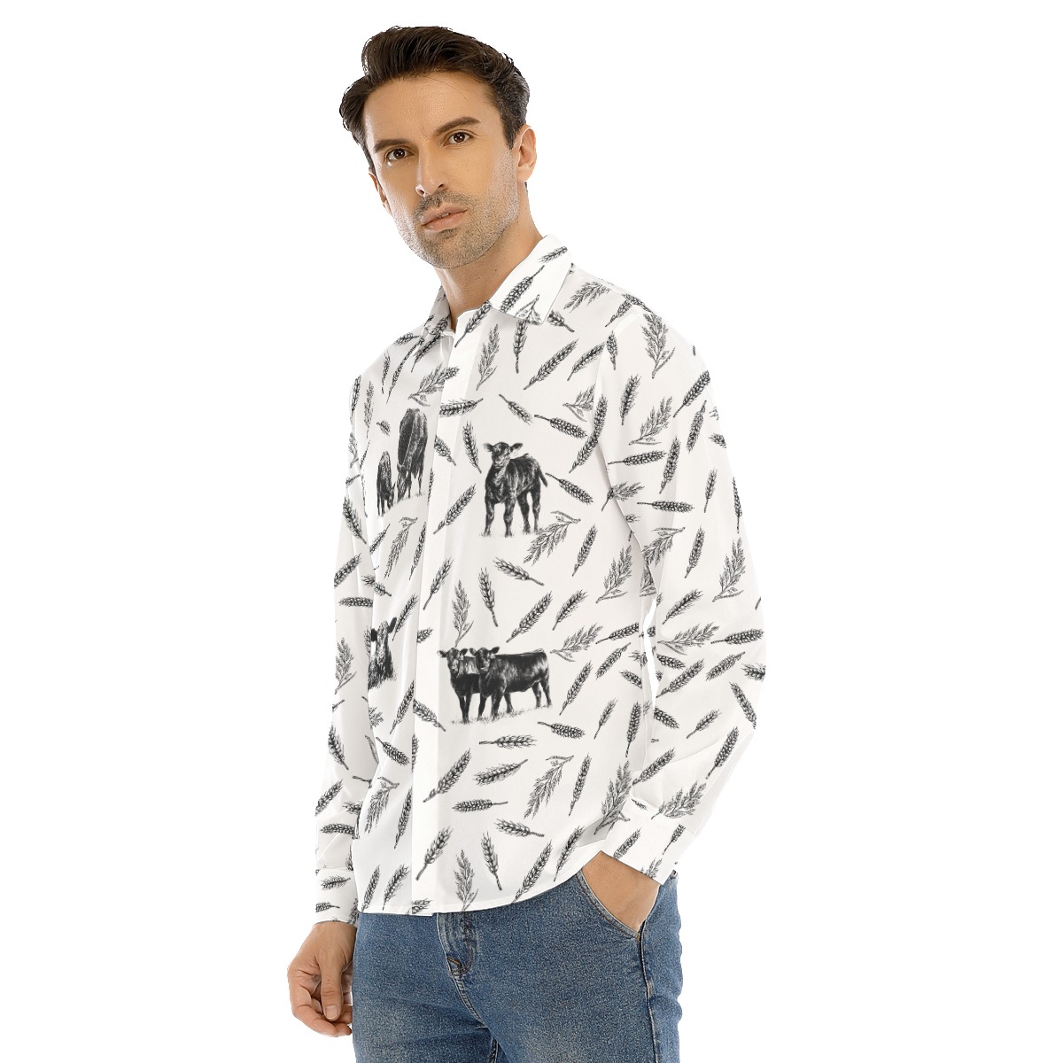 Cow Lover Long Sleeve Hawaiian Shirt For Men
