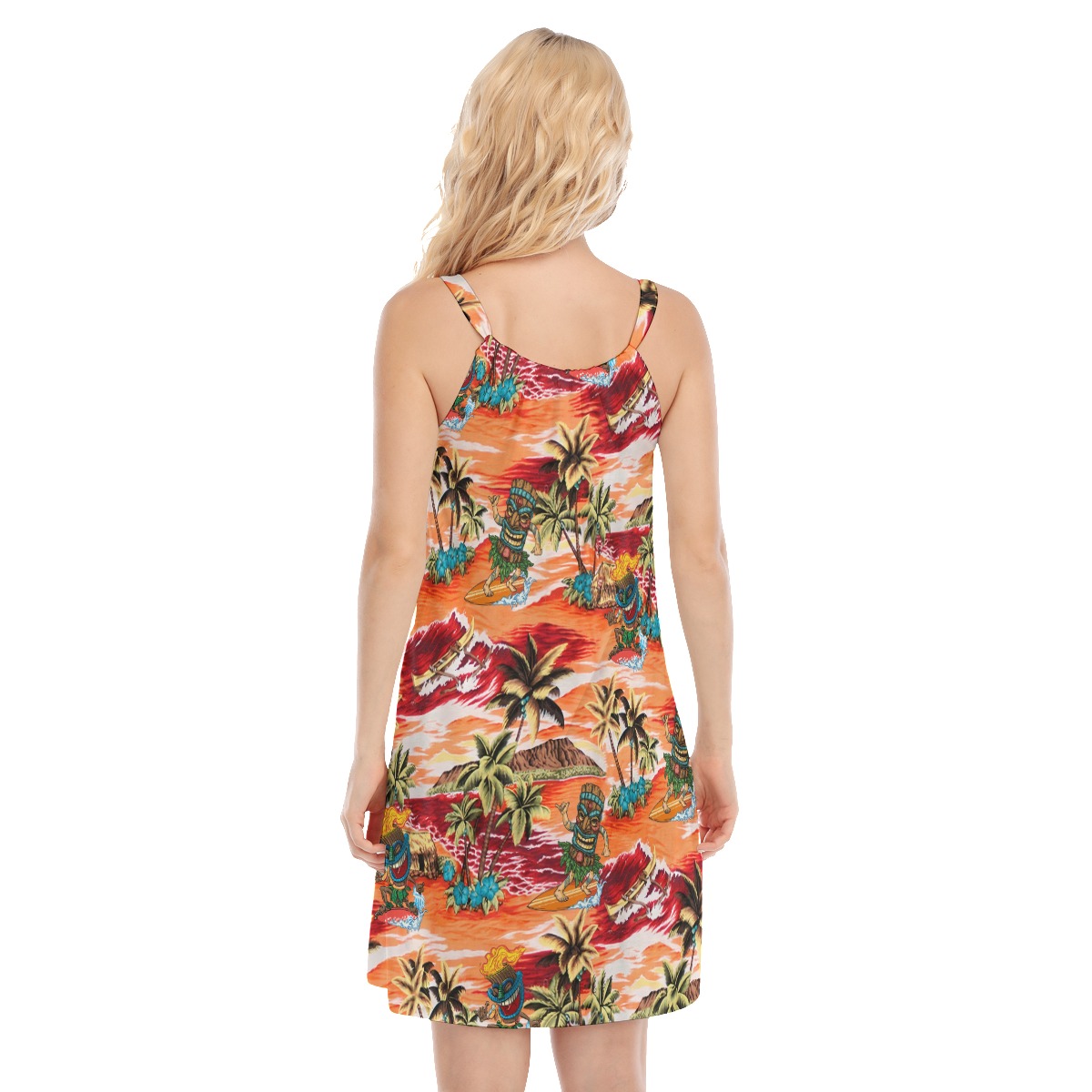 Surfing Tiki Tropical Orange Aloha Cami Dress