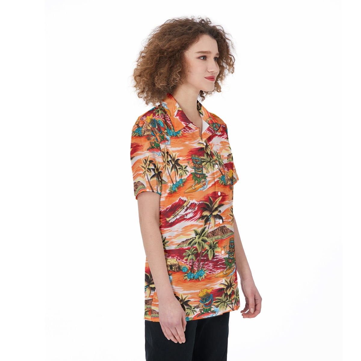Funny Surfing Tiki Tropical Orange Hawaiian Shirt For Women