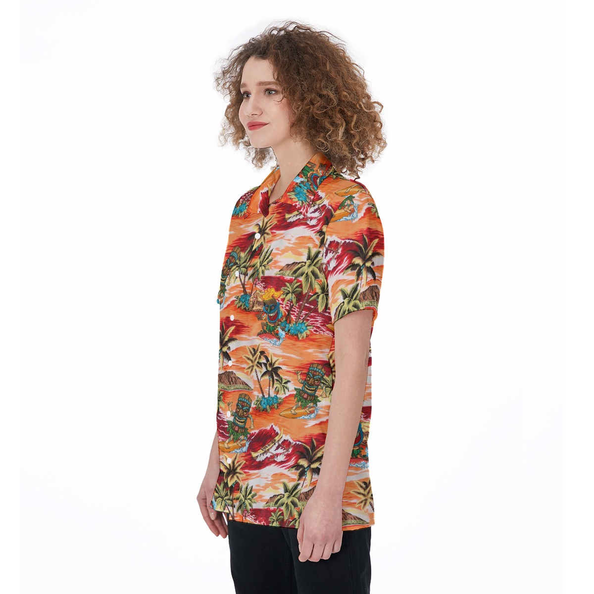 Funny Surfing Tiki Tropical Orange Hawaiian Shirt For Women