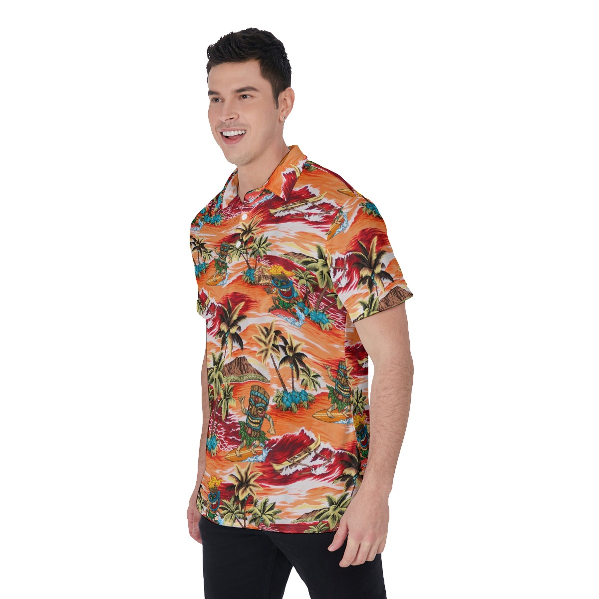 Funny Tiki Surfing Tropical Orange Polo Shirt For Men