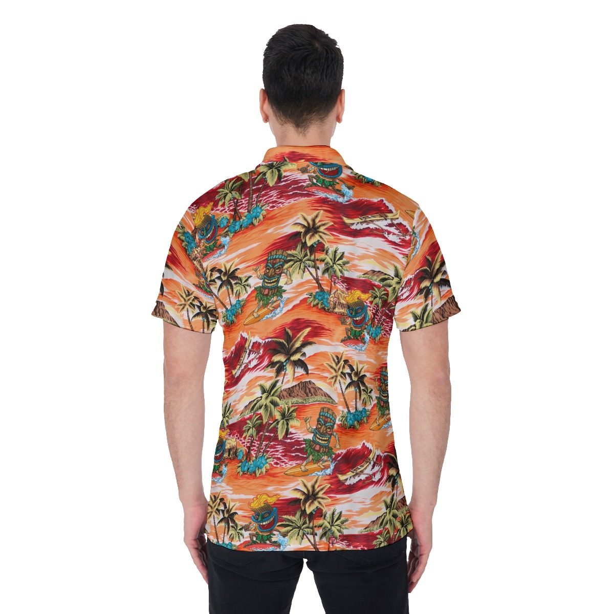 Funny Tiki Surfing Tropical Orange Polo Shirt For Men