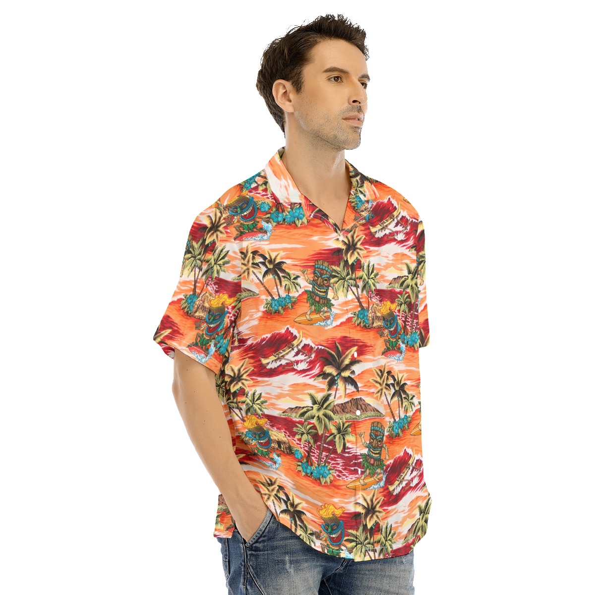 Funny Tiki Surfing Orange Hawaian Shirt