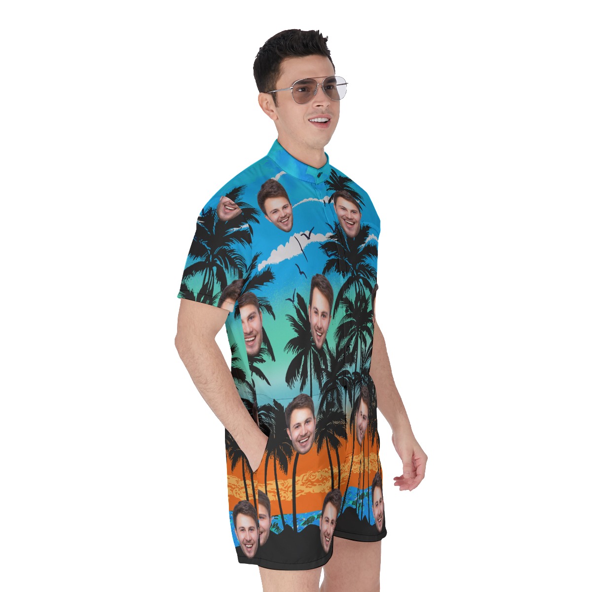 Beach Scenery Men's Romper With Custom Face