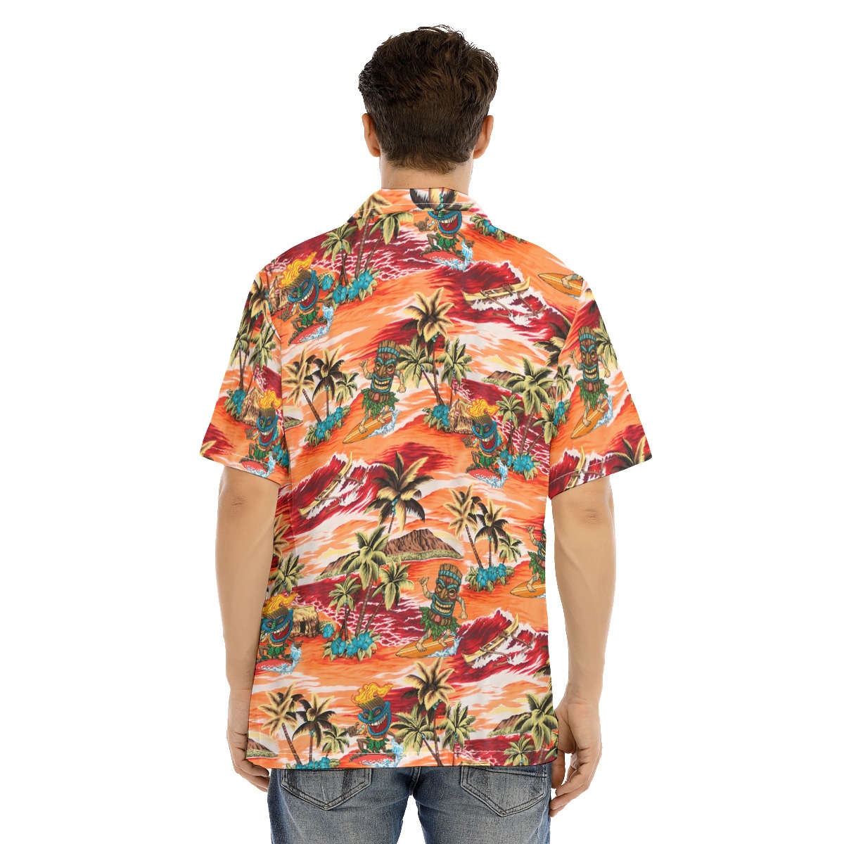 Funny Tiki Surfing Orange Hawaian Shirt